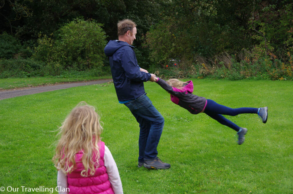 The family keeping themselves occupied while I explore Midhope castle, Lallybroch, Scotland